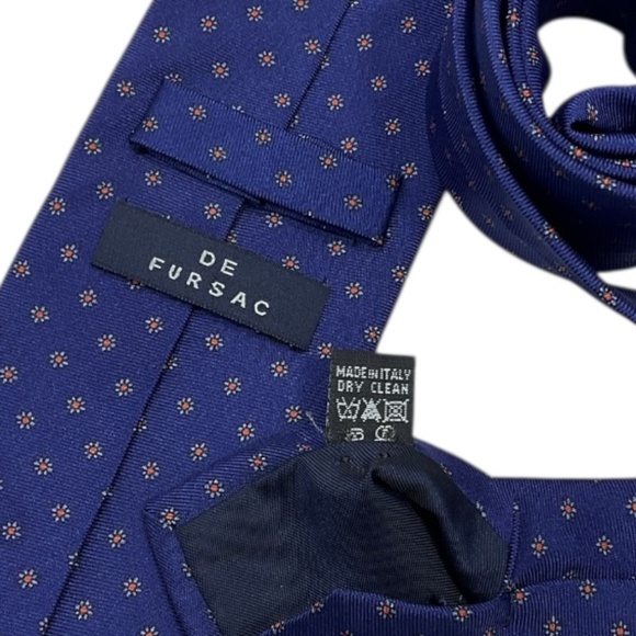 DE FURSAC Blue Floral Silk LUXURY Tie ITALY - Picture 3 of 4
